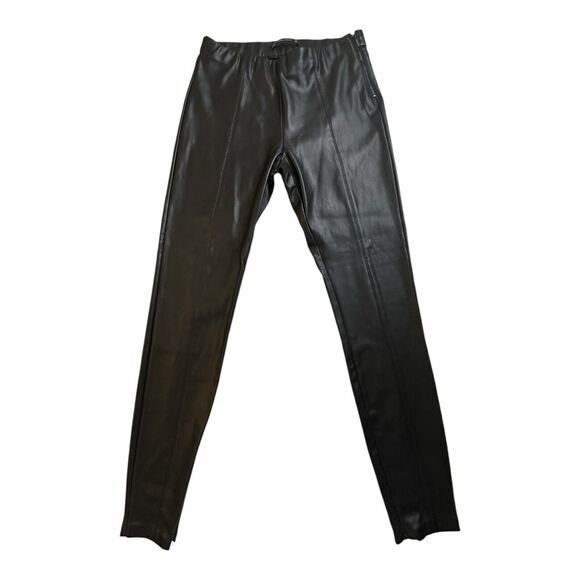 Zara Womens Black Pants Faux‎ Leather Side Zipper Ankle Zippers Sz Large - Picture 1 of 10